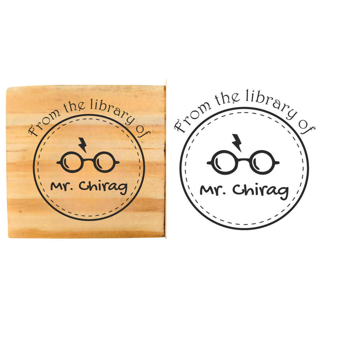 HP  Wizard Glasses Personalised Wooden Book Stamp with Your Name - Kunya  Personalize At Ease