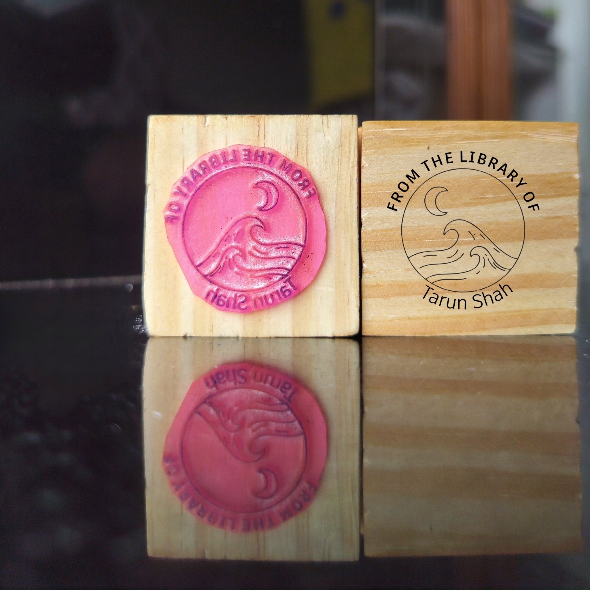 Ocean & Moon - Personalised Wooden Book Stamp with Your Name - Kunya  Personalize At Ease