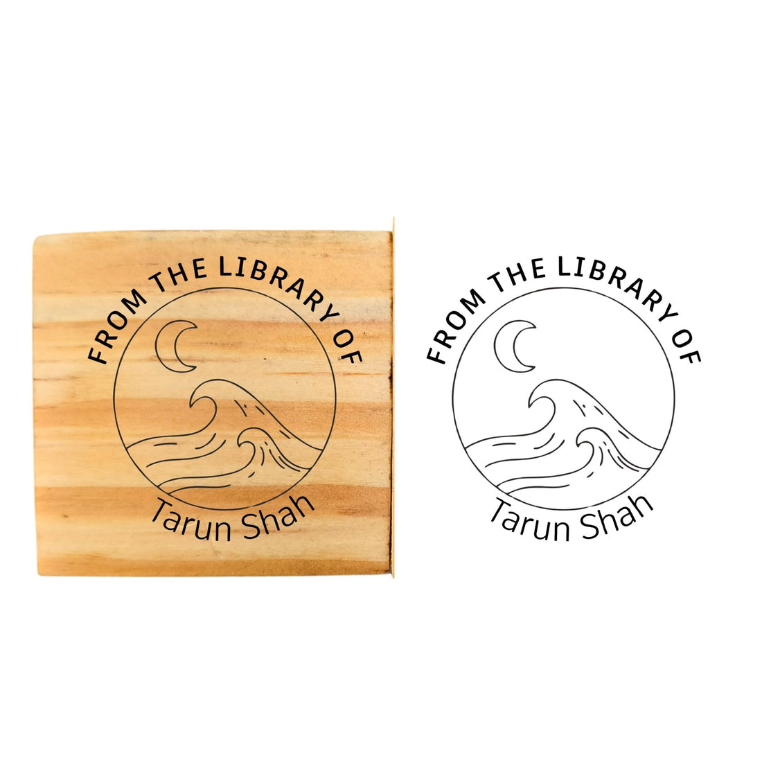 Ocean & Moon - Personalised Wooden Book Stamp with Your Name - Kunya  Personalize At Ease