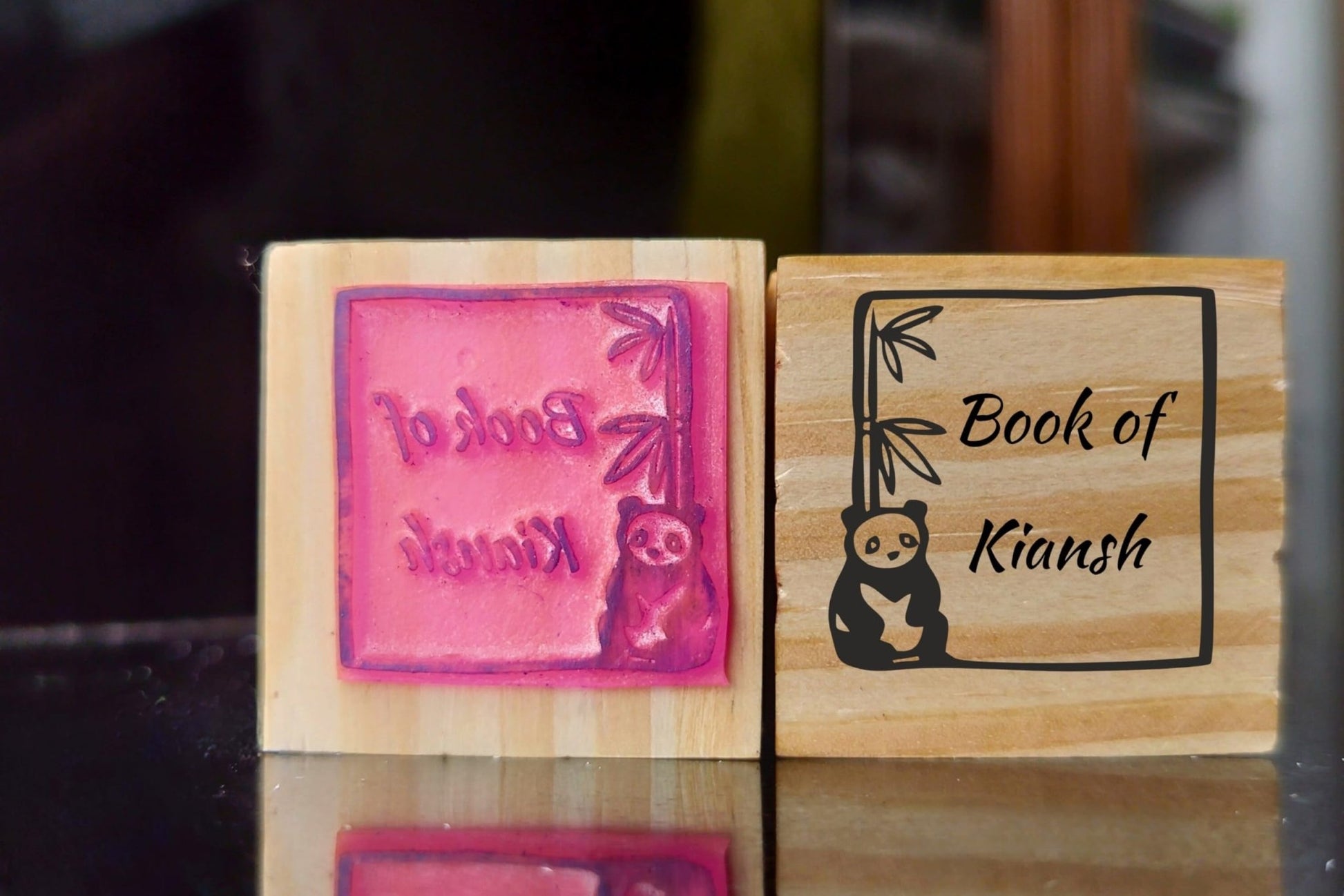 Panda lover - Personalised Wooden Book Stamp with Your Name - Kunya  Personalize At Ease