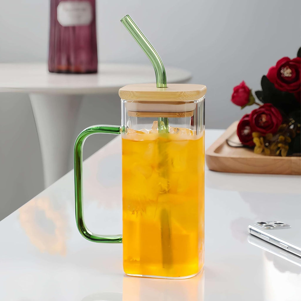 Personalized / Customized Round Can Bamboo Glass Sipper / Tumbler with Straw and Lid With Name, Quote UV Prints - Kunya Personalize At Ease