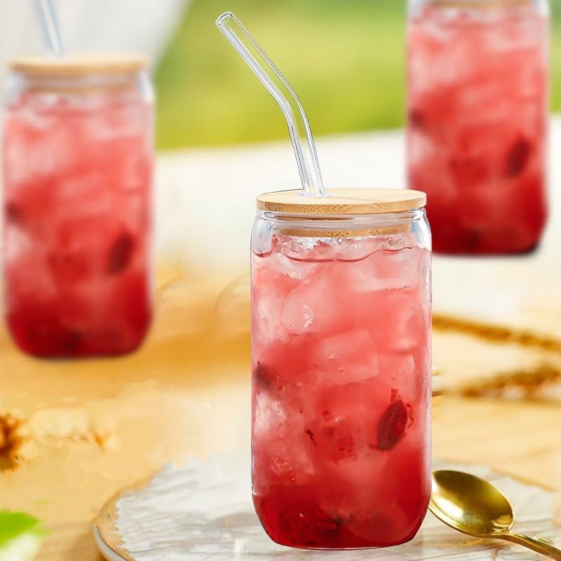 Personalized / Customized Round Can Bamboo Glass Sipper / Tumbler with Straw and Lid With Name, Quote UV Prints - Kunya Personalize At Ease