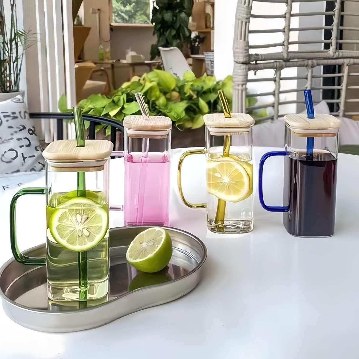 Personalized / Customized Round Can Bamboo Glass Sipper / Tumbler with Straw and Lid With Name, Quote UV Prints - Kunya Personalize At Ease