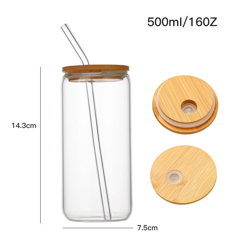 Personalized / Customized Round Can Bamboo Glass Sipper / Tumbler with Straw and Lid With Name, Quote UV Prints - Kunya Personalize At Ease