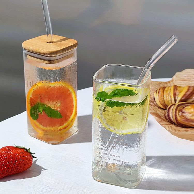 Personalized / Customized Square Bamboo Glass Sipper / Tumbler with Straw and Lid With Name, Quote UV Prints - Kunya Personalize At Ease
