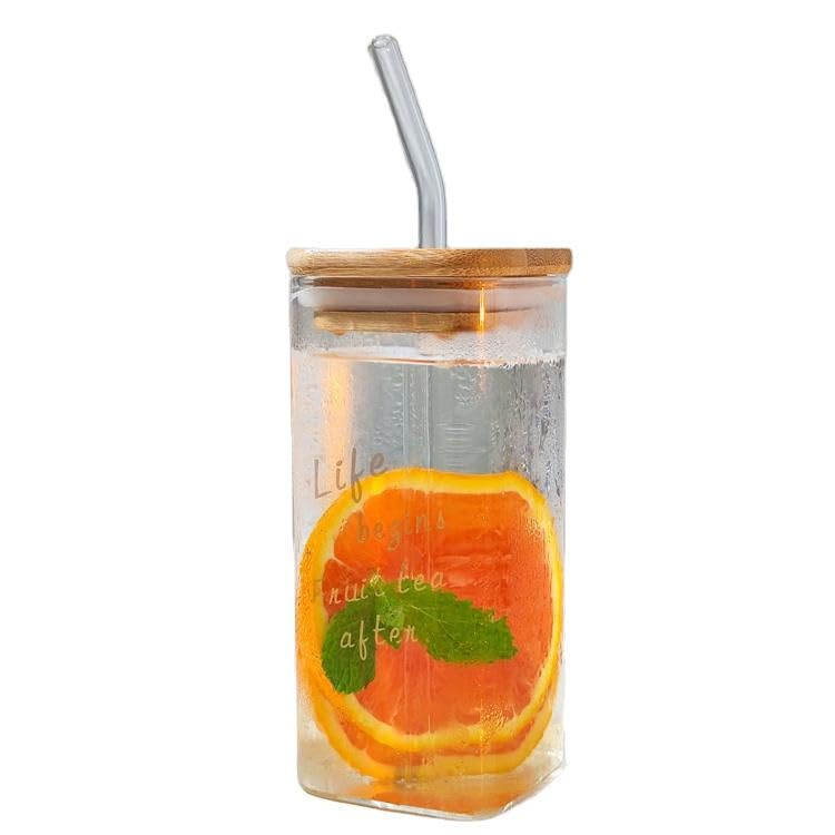 Personalized / Customized Square Bamboo Glass Sipper / Tumbler with Straw and Lid With Name, Quote UV Prints - Kunya Personalize At Ease