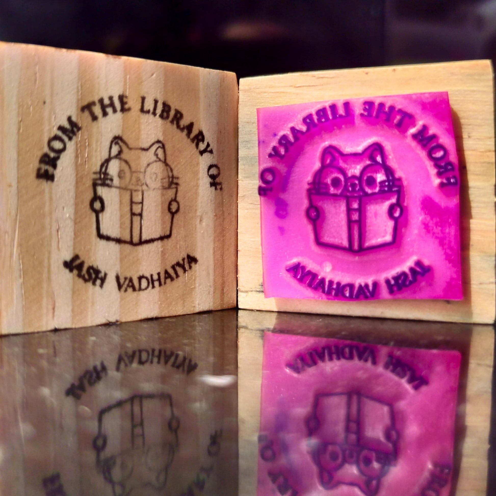 Smart Cat - Personalised Wooden Book Stamp with Your Name - Kunya  Personalize At Ease