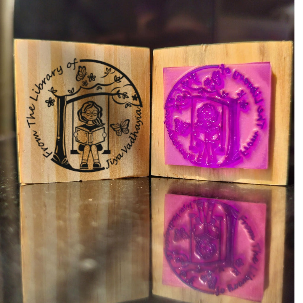 Swinging Girl - Personalised Wooden Book Stamp with Your Name - Kunya  Personalize At Ease