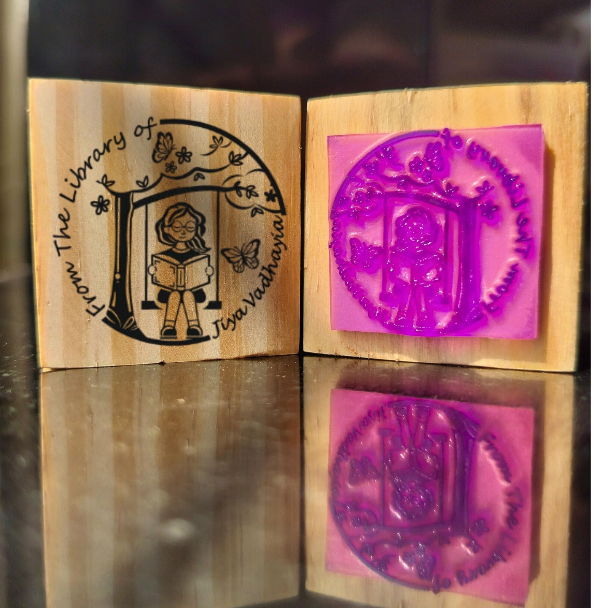 Swinging Girl - Personalised Wooden Book Stamp with Your Name - Kunya  Personalize At Ease