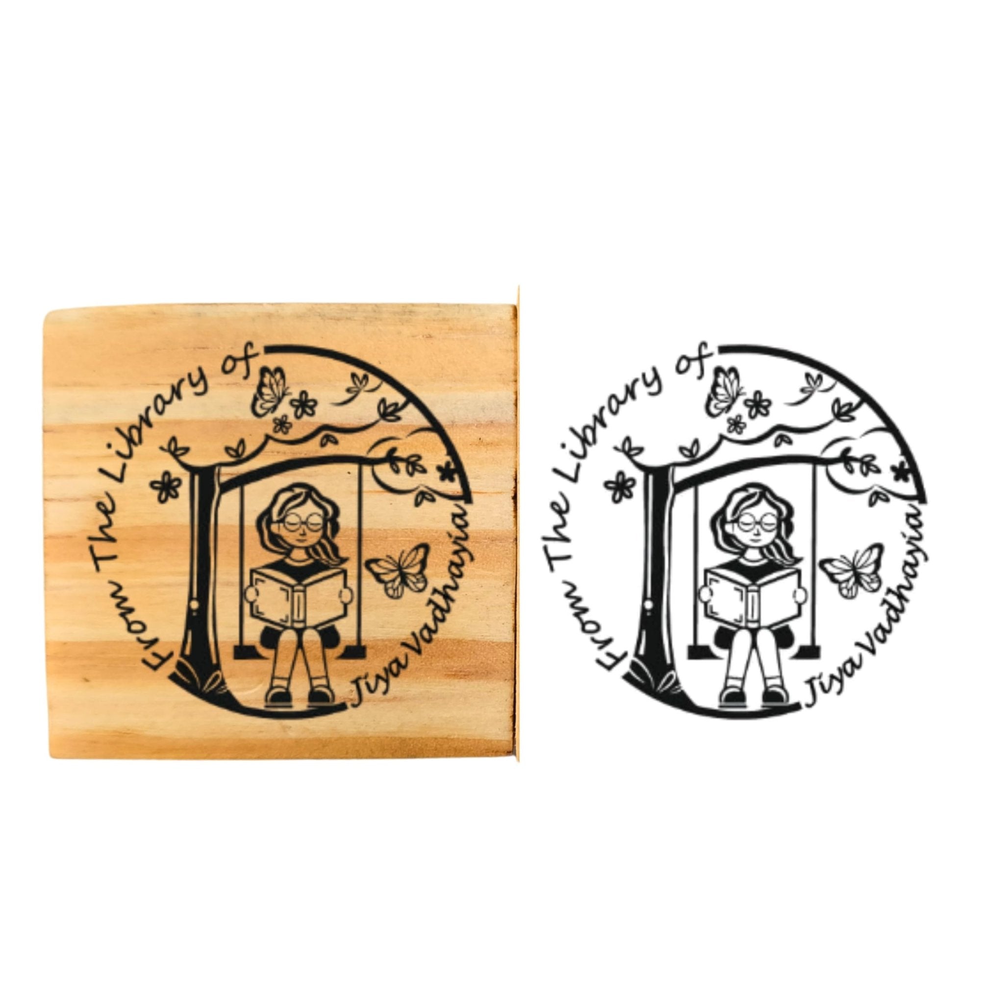 Swinging Girl - Personalised Wooden Book Stamp with Your Name - Kunya  Personalize At Ease